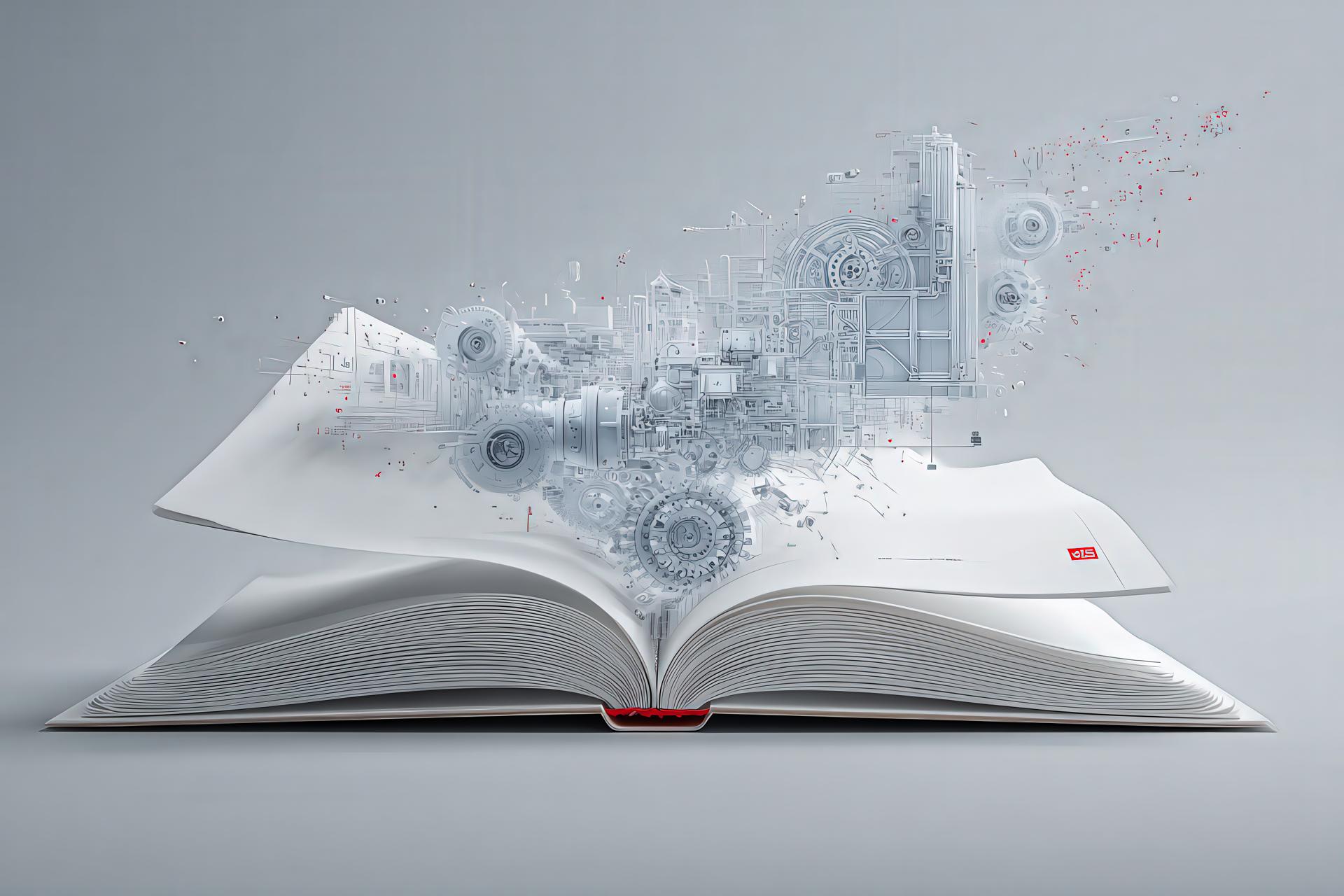 Libro che si trasforma in progetti come simbolo della progettazione libera